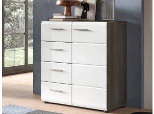 Komoda so zásuvkami Salsa, 80 cm, šedý dub/biela lesk