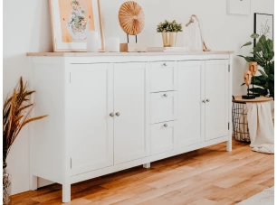 Široká úložná komoda Bergen, biela/dub artisan