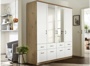 Šatníková skriňa so zrkadlami Bremen, 181 cm, dub artisan/biela