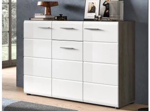 Komoda so zásuvkou Salsa, 120 cm, sivý dub/biely lesk