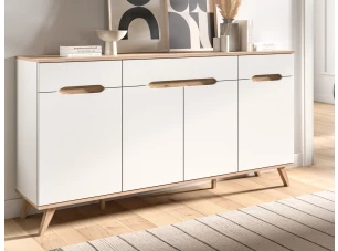 Široká komoda Scandi, biela/dub nox