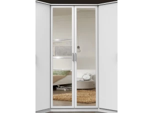 Rohová šatníková skriňa so zrkadlom Click, biela