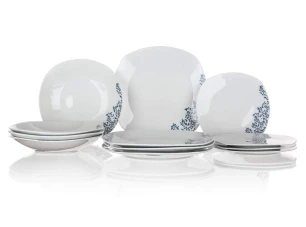 Jedálenský servis (12 dielov) Agnes, biele s kvetinami