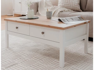 Konferenčný stolík so zásuvkami Bergen, biela/dub artisan