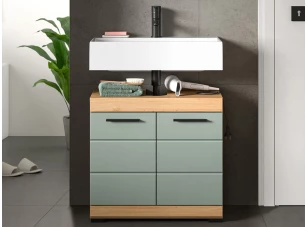 Kúpeľňová skrinka pod umývadlo Scout, dub artisan/šalviovo zelená