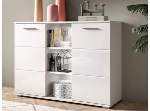 Skrinka s priehradkami Prego, 110 cm, biely lesk