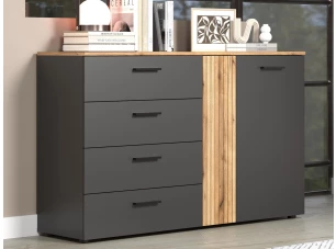 Komoda so zásuvkami Esteban 139 cm, antracit/dub evoke