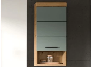 Závesná kúpeľňová skrinka Scout, dub artisan/šalviovo zelená