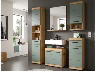 Kúpeľňová zostava (5 dielov) Scout, dub artisan/šalviovo zelená