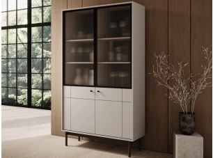 Vysoká vitrína Japandi, 104 cm, béžová kašmír