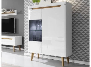 Nízka vitrína Nordi, dub riviéra/biela lesk