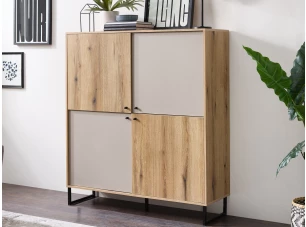 Vysoká úložná skrinka Cube, dub evoke / pieskovo šedá