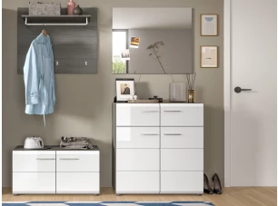 Predsieňová zostava Salsa (4-dielna), sivý dub/biela lesk