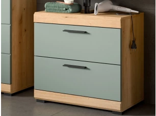 Kúpeľňová skrinka pod umývadlo Scout, dub artisan/šalviovo zelená, zásuvky