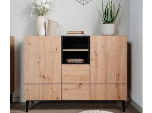 Skrinka 3-dverová Nola, dub artisan/čierna