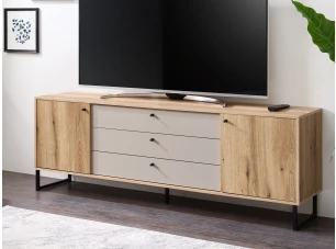 Široká TV skrinka Cube, dub evoke / pieskovo šedá