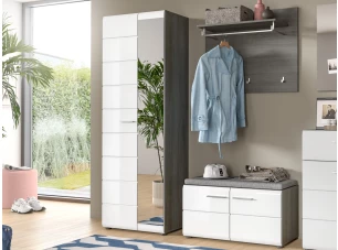 Predsieňová zostava Salsa (3-dielna), sivý dub/biela lesk