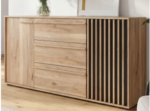Široká komoda Arank 163 cm, dub mauvella/čierna