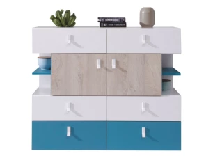 Komoda Planet, dub/biela/modrá