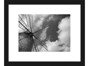 Rámovaný obraz Veterný mlyn 20x25 cm, čiernobiely