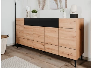 Široká komoda so zásuvkami Nola, dub artisan/čierna
