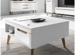 Konferenčný stolík so zásuvkami Nordi, dub riviera/biela lesk