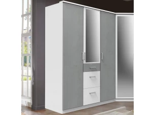 Šatníková skriňa so zrkadlom Click, 135 cm, biela/šedý betón