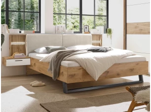 Posteľ s nočnými stolíkmi Daria 180x200 cm, dub/biela, s osvetlením