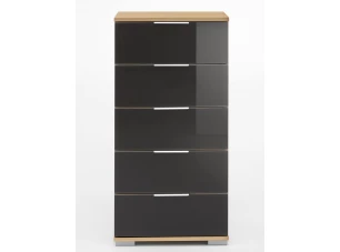 Skrinka s 5 zásuvkami Easy Plus, 49 cm, doskový dub / sivé sklo