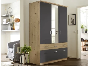Šatníková skriňa so zrkadlom Bremen, 136 cm, dub artisan/tmavo šedá