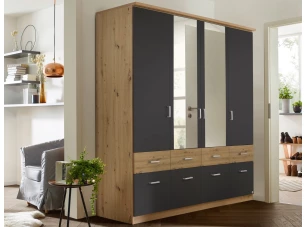 Šatníková skriňa so zrkadlami Bremen, 181 cm, dub artisan/tmavo šedá