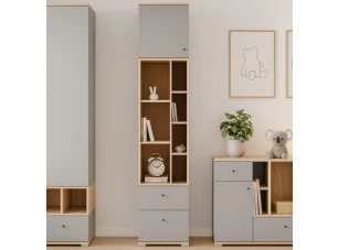 Regál s dvierkami a zásuvkami Room 45 cm, dub biscuit/sivý