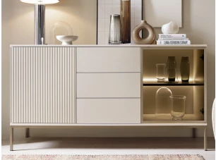 Komoda so zásuvkami Sento, kašmírovo béžová/šampaň, s osvetlením