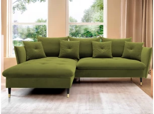 Rohová sedacia súprava Glam, machová zelená látka, ľavý roh