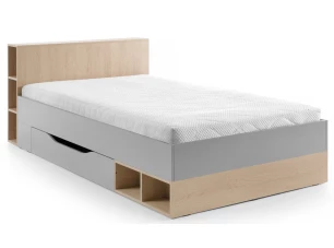 Posteľ so zásuvkou Room 120x200 cm, dub biscuit/šedá