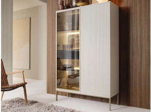 Vitrína Sento, kašmírovo béžová/šampaň, s osvetlením