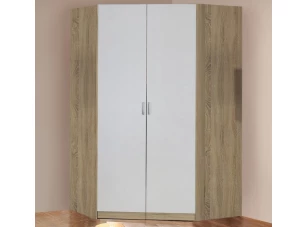 Rohová šatníková skriňa Bremen, dub sonoma/biela