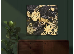 Obraz na plátne Čiernozlaté tropické listy, 80x80 cm