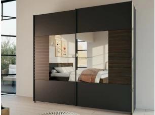 Šatníková skriňa so zrkadlom Barea, 226 cm, tmavo šedá/dub atlantic