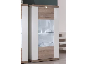 Vitrína Caracas typ 28, dub / biely lesk, s osvetlením
