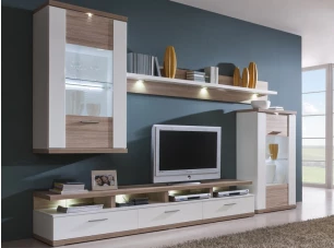 Obývacia stena Caracas kombi 333, dub / biely lesk, s osvetlením