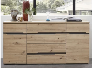 Široká komoda so zásuvkami Memphis, dub artisan/grafit, 165 cm