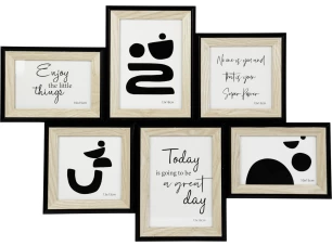 Fotorámik pre 6 ks foto Valetta 61x44x2 cm, prírodná/čierna, drevo