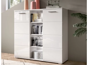 Vysoká skrinka s priehradkami Prego, 110 cm, biely lesk