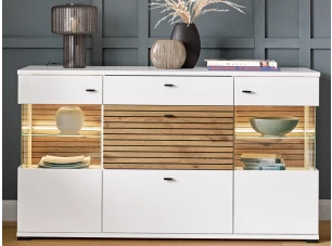 Komoda s presklením Rovigo 160 cm, dub nox/biela