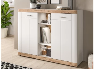 Skrinka s priehradkami Laredo, 131 cm, biela/dub nox