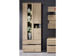 Vysoká vitrína s osvetlením Memphis, dub artisan/grafit