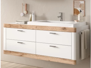 Závesná kúpeľňová skrinka s umývadlom Laredo, biela/dub nox