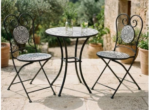 Záhradný set s motívom mozaiky Mosaic, čierny/biely