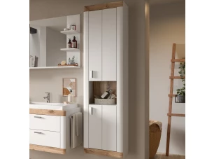 Vysoká nástenná kúpeľňová skrinka Laredo, 45 cm, biela/dub nox